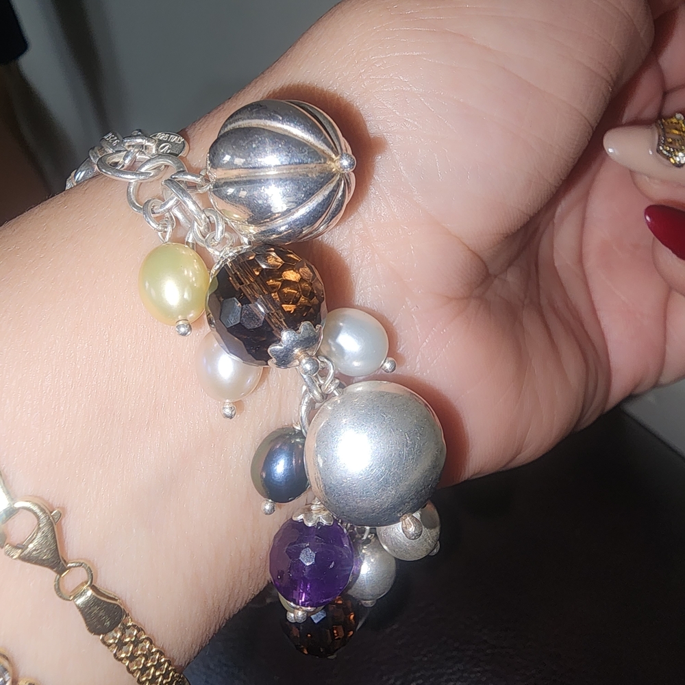 Brev Miler Sterling Silver Multi-Bead Charm Bracelet - Purple, Black, Pearl